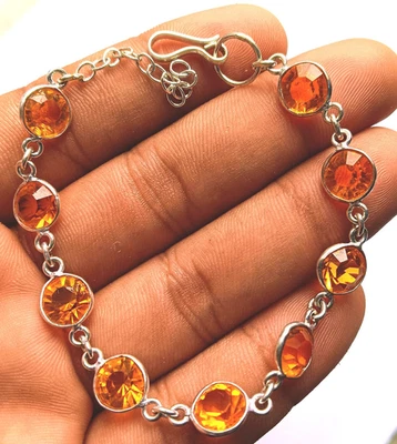 Yellow Topaz Gemstone 925 Sterling Silver Plated Bracelet Jewelry Gift For Her - Image 1 of 4