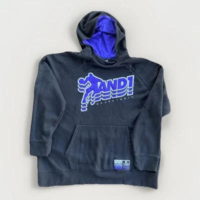 90s Y2K AND1 Basketball Logo Black & Purple Pullover Hoodie Men’s 3XL Streetwear - Image 1 of 4