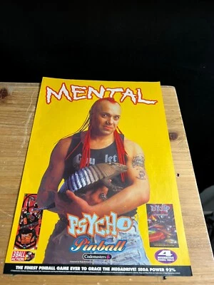 RARE 1994 VINTAGE 8X11.75 PRINT Ad FOR SEGA MEGA DRIVE VIDEO GAME PSYCHO PINBALL - Image 1 of 3