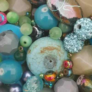 Upcycled Green Beads – Mixed Materials – Jewelry Making Supplies - Picture 1 of 1