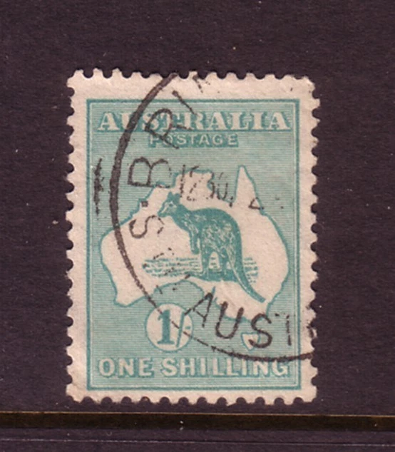 AUSTRÁLIA..Cangurus..2ª marca d'água.... 1915 1s verde usado - Imagem 1 de 1