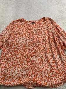 Talbots Women Tie Dye Long Sleeve Henley Pleated Blouse Orange Petites P3XL - Picture 1 of 9