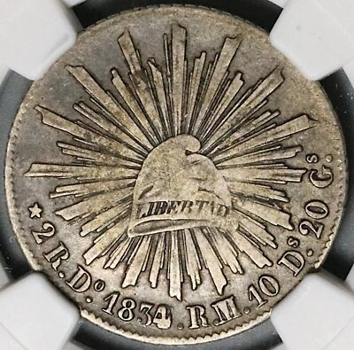 1834/2-Do NGC VF 25 Mexico 2 Reales Durango Cap Rays Coin POP 2/1 (23071104C) - Image 1 of 4