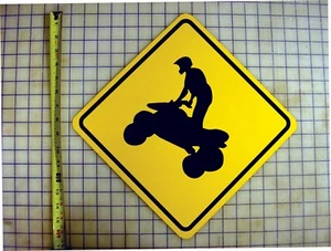 ATV ORV 4 Wheeler Crossing Yellow Aluminum Street Trail Sign - Picture 1 of 3