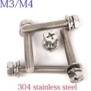 M8/M10 Cross Recessed Hex Bolt Indentation,Lock Washer &Plain Washer Assemblies - Picture 1 of 4