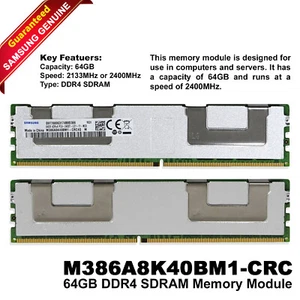 Samsung M386A8K40BM1-CRC 64GB DDR4 2400MHz PC4-19200T LRDIMM Server Memory RAM - Picture 1 of 2