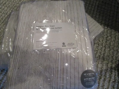 2 West Elm European Linen Graduated Stripe drapes Curtains 48 108 flax espresso  - Image 1 of 2