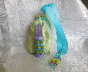 Amethyst Stone Point Beaded Wand in Purple Aqua Lime Green Gold Wiccan Magick - Picture 1 of 7
