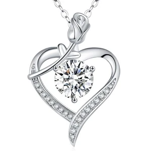 Rose Heart Pendant Necklace for Wife Moissanite Lab-Created Gem Jewelry for W... - Picture 1 of 7