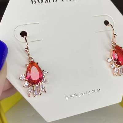 Bomb Party Earrings- 3709- Lab Created Tangerine Bi-Color- Rose Gold Plated - Image 1 of 3