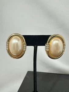 Vintage Givenchy Earrings Stud Faux Pearl And Crystals Diamond Topaz Colored - Picture 1 of 7