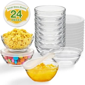 12 Pack 4oz Glass Bowls with Lids Condiment Containers for Dips Nuts Candy - Picture 1 of 7