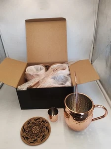 Copper Cocktail Moscow Mule Bar Set Boxed New Set Of 4 - Picture 1 of 4