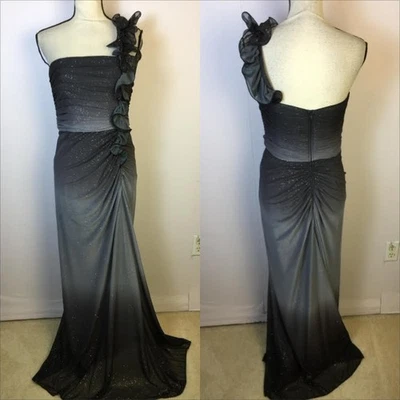 Vestido de graduación Betsy & Adam Maxi Vestido Talla 10 Mujer Gris Ombre Un Hombro Años 90 Y2K Foto 1 de 4