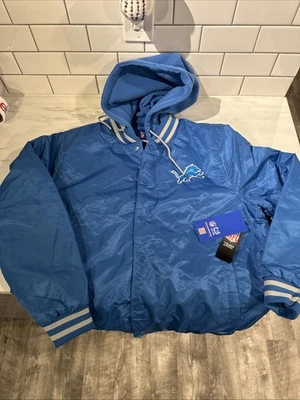 Detroit Lions Large Satin Varsity Jacket Ultra Game Quilt Lined Hoody Hoodie - Image 1 of 4