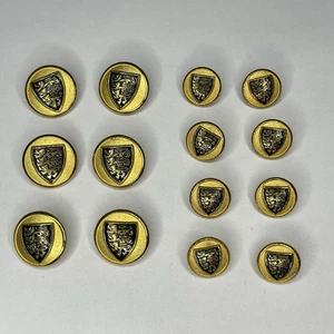 Holland & Sherry Blazer Button Set 14 Gold Blue Enamel 3 Lions Shield England - Picture 1 of 6