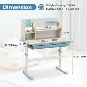 Adjustable Children's Study Desk with Tilt Top and Storage for Ages 3-12, Blue - Picture 1 of 10