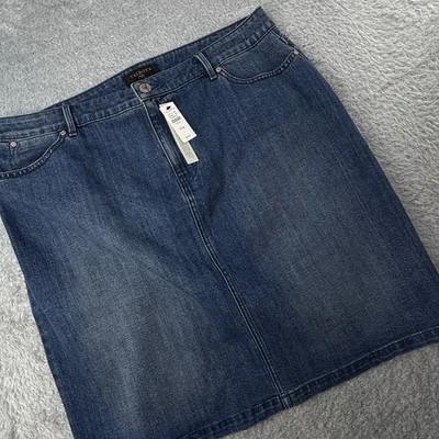 NUEVO CON ETIQUETAS Talbots 14W Talla Grande Denim Jean Falda Azul Hasta la Rodilla Lápiz Recto Foto 1 de 4