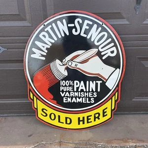 Martin-Senour Porcelain Enamel Sign 30” Double Sided Paint Varnishes Enamels - Picture 1 of 6