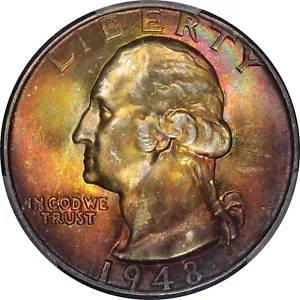 1948 D Washington Quarter PCGS MS67 Rainbow Toned Stunning Terminal Color GEM - Picture 1 of 10