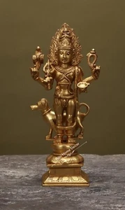 Statua in ottone Bhairava con cane - Dandpaani dorato - regalo scultura Kaal Bhairav - Foto 1 di 4