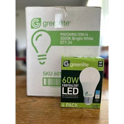 Greenlite 60W Equivalent LED A19 Light Bulbs - 1 CASE of 24 Packs of 4 Bulbs - Image 1 of 4