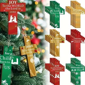 24/48 Pcs Christmas Cross Nativity Scene Hanging Ornament Jesus Christmas Wooden - Picture 1 of 6