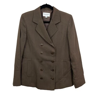 Emanuel Ungaro Womens Blazer Suit Double Breasted Lined Pinstripe Brown Sz 8/42 - Image 1 of 4