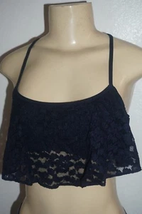 NWT HOLLISTER WOMENS GILLY HICKS NAVY BLUE LACE RUFFLE CROP TOP BRALETTE S - Picture 1 of 4