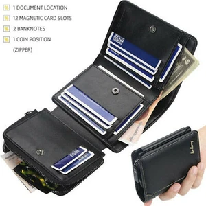Mens Leather Wallet Credit Card Holder Bifold Purse With Zip New - Picture 1 of 8