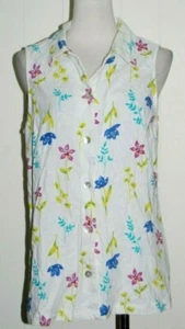 Studio Ease Linen Rayon Floral Print Collared Sleeveless Button Shirt Blouse 12 - Picture 1 of 4