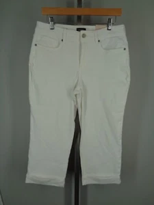 Pantalones de mezclilla NYDJ Marilyn rectos blancos con puño corto talla 10 tecnología Lift Tuck nuevos - Imagen 1 de 9