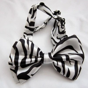 UNISEX ADULT KID BLACK+WHITE ZEBRA STRIPES PRINT ADJUSTABLE STRAP BOW TIE-NEW!v2 - Picture 1 of 1