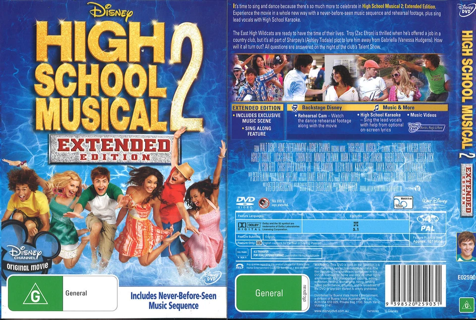 165 NEW SEALED DVD Region 4 HIGH SCHOOL MUSICAL 2 EXTENDED EDITION - image 1 of 1