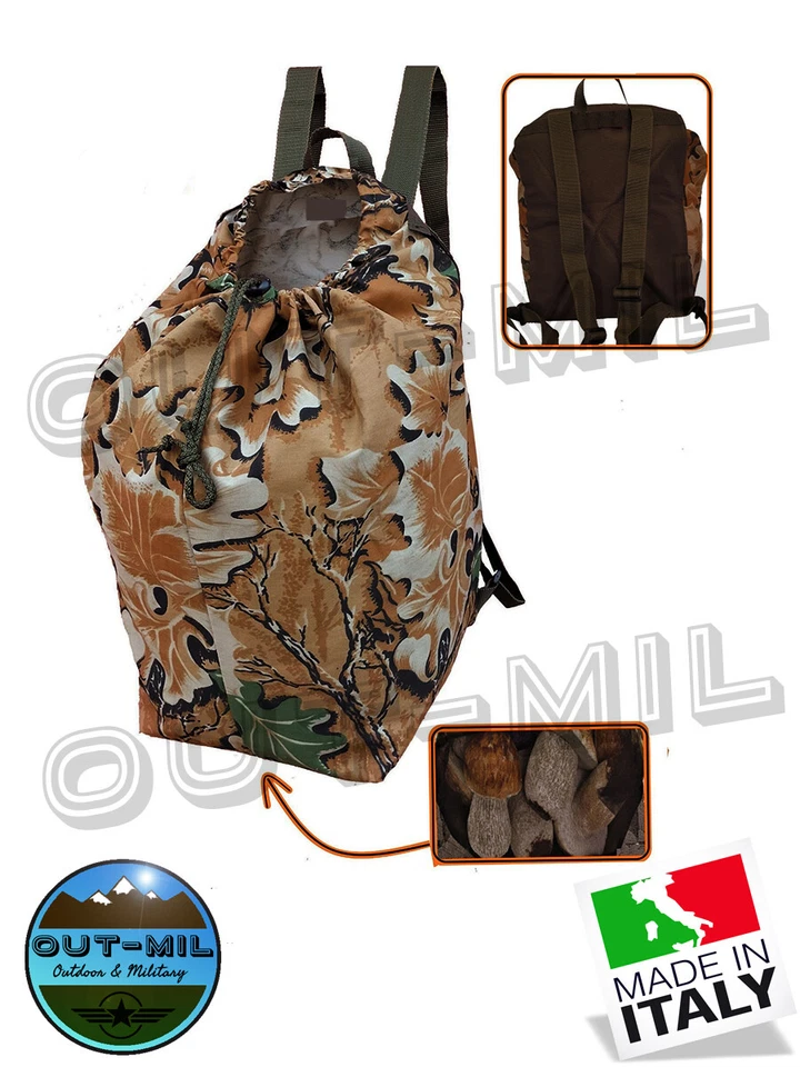 Zaino sacca per raccolta funghi castagne in tessuto con fondo in rete - Immagine 1 di 1