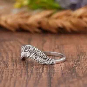 Art Deco Style Lab-Created Diamond Wedding Gift Band Ring 14K White Gold Finish - Picture 1 of 8