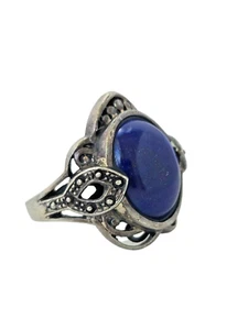 925 blauer Lapis Farbstein Sterlingsilber Ring Thailand NOA Größe 8 - Bild 1 von 6