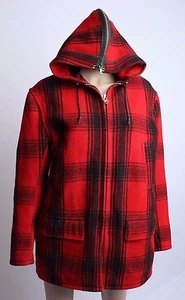 VTG 50's Johnson Woolen Mills Buffalo Plaid Hooded Hunting Wool Mackinaw Coat 18 - Picture 1 of 12
