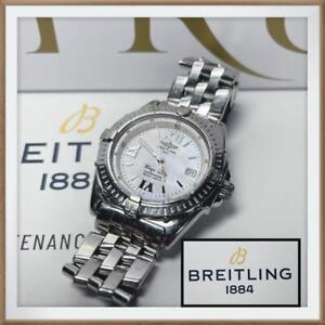 BREITLING A67350 White X Silver Wing Quartz Date 100m Chronometer Women's Watch