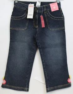 2009 Gymboree Happy Rainbow Jeans sz 12 Dark Blue Capris Flower Adjustable Waist - Picture 1 of 6