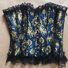 Beautiful Blue Gold And Black Floral And Lace Embroidered Corset Size 32 ￼