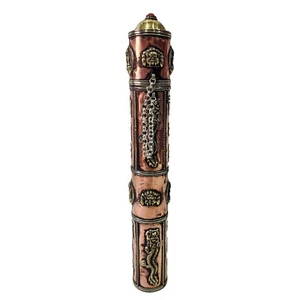 Antiguo Portaincienso Budista Nepal Forjado a Mano Cobre Oxidado con Tapa Tallada - Imagen 1 de 6