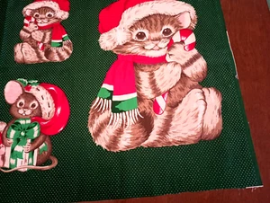 Fabric Cotton Panels 17" x 34" Christmas Animals Kittens, Puppies, Mouse = 2 Pc. - Picture 1 of 10
