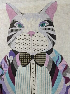 *Needlepoint hand painted canvas - TS 3-D Cat, Authenticity Cert. 1988 "Pawlmer" - Picture 1 of 13