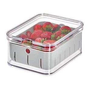 iDesign, Stackable Refrigerator and Pantry Berry Crisp Bin, Clear and Gray - Picture 1 of 1
