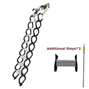 Black Folding Loft Ladder Stairs Wall Mounted Ceiling Attic Pulldown 8.2Ft 660lb - Picture 1 of 16