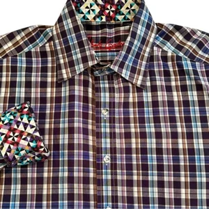 Robert Graham kariertes geknöpftes Herrenhemd aus 100 % Baumwolle Large marineblau weiß Freizeit - Bild 1 von 10