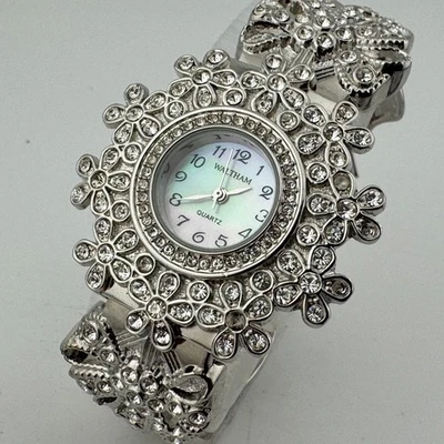 Waltham Reloj de Cuarzo Mujer Plata Bling Cristales Brazalete Brazalete Analógico Batería Nueva Foto 1 de 4