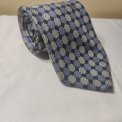 Corbata de Seda Brioni Azul Marino Lunares Patrón Geométrico Hecha en Italia 3.7" (LEER) Foto 1 de 4