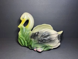 Vintage Black & Green Pottery Art Ceramic Large Swan Floral Planter Flower Pot - Picture 1 of 10